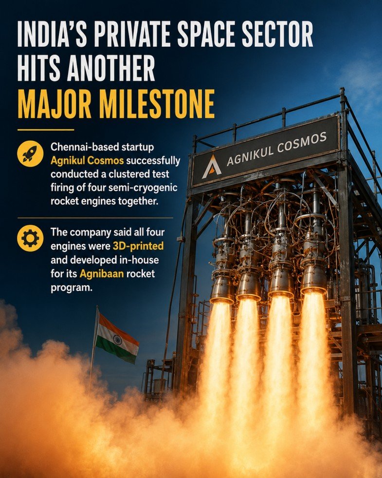 Agnikul Cosmos Cluster Test Startup Fires Four 3d Printed Semi Cryogenic Rocket Engines